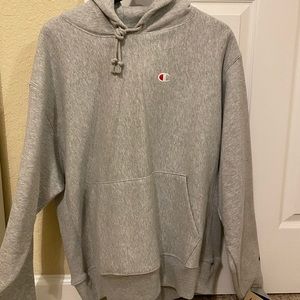 Champion hoodie, size large, heather gray.